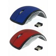 Mouse wireless dobravél com estojo, nas cores azul ou Vermelho.